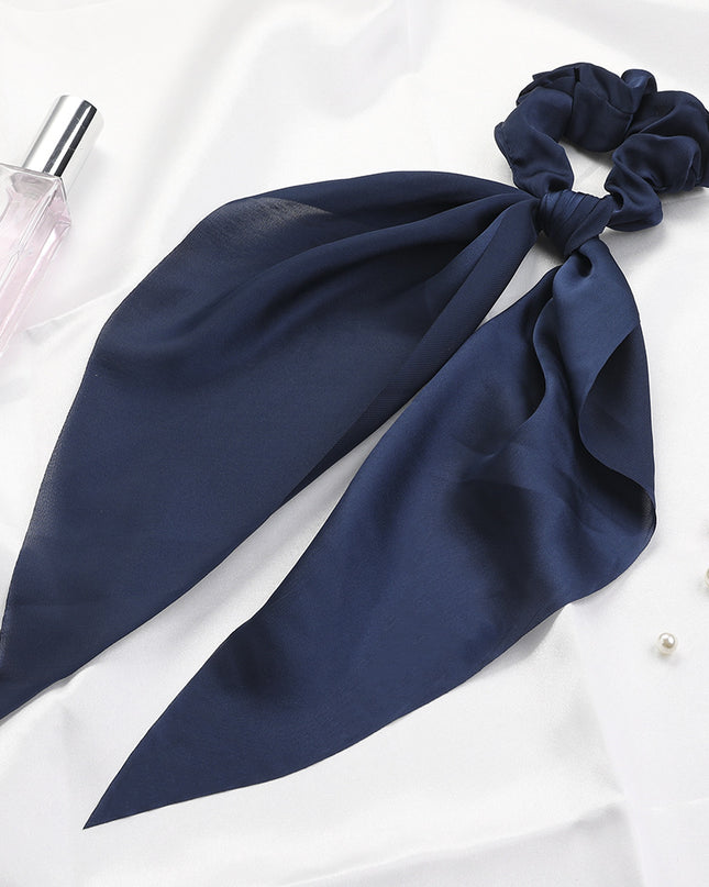 New Knotted Ribbon Satin Monochrome Silky Square Scarf Hair Tie Ladies Ponytail Hair