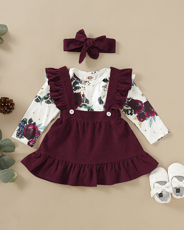 Three-piece set of baby and toddler flower print straps