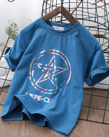 Boys'' Short Sleeve T-shirt  Net Red Laser Reflective Cub Children''s Top Fashion