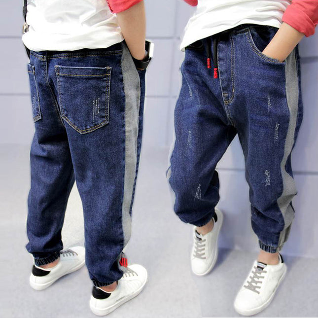 Boy's Loose Color Matching Jeans Spring And Autumn Cotton Children's Pants