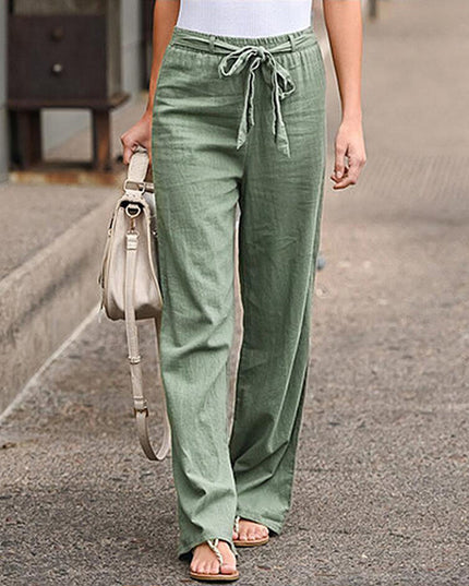 Elastic Waist Solid Color Cotton And Linen Wide-leg Pants Loose Trousers