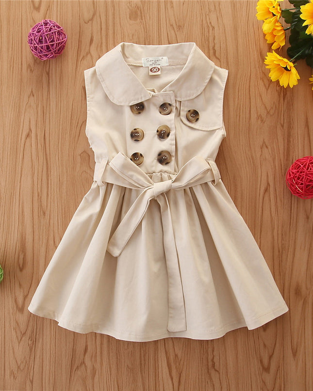 Summer Toddler Baby Girl Dress Kids Princess Casual Sleeveless Sash Button Party A-Line Dress Children Clothing 1-6Y