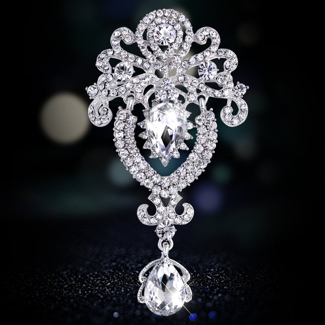 Fashion Crown Crystal Corsage Pendant Glass Brooch