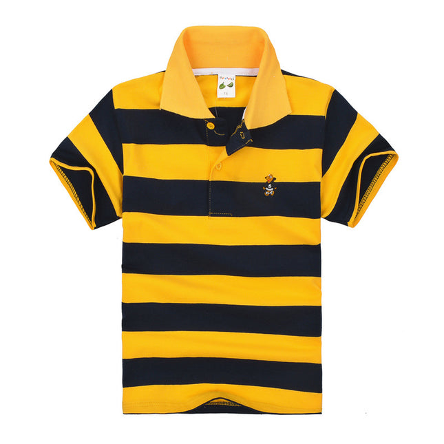 CUHK Children's T-shirt Cotton Striped Lapel Polo Shirt