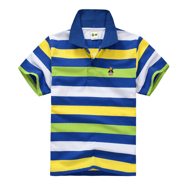 CUHK Children's T-shirt Cotton Striped Lapel Polo Shirt