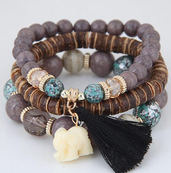 Baby Elephant Tassel Wood Beads Beaded Multi-Layer Temperament Bracelet Bracelet