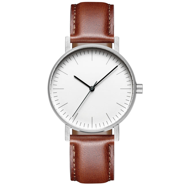 Simple leather wristwatch for men and women