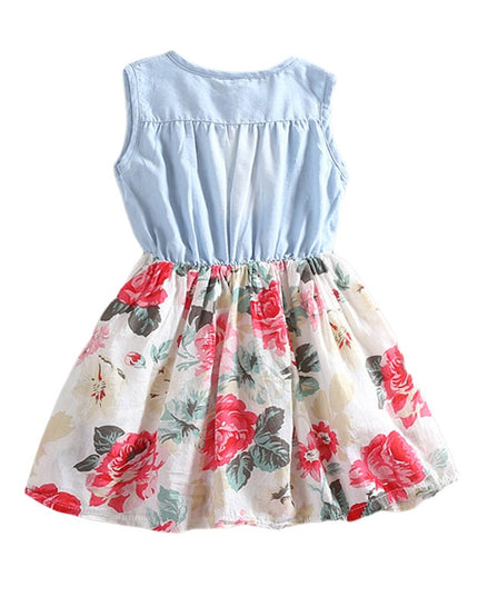 Summer Children Sleeveless Girl Denim Floral Dresses