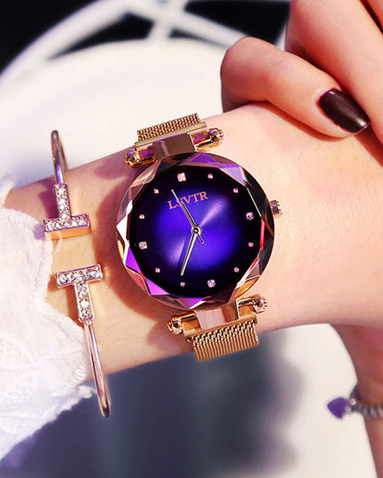 Rose Gold Women Watches Fashion Diamond Ladies Starry Sky Magnet Watch Waterproof Female Wristwatch
