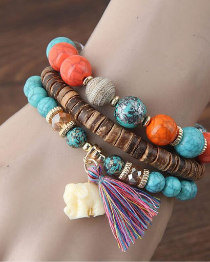 Baby Elephant Tassel Wood Beads Beaded Multi-Layer Temperament Bracelet Bracelet