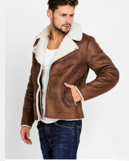 Faux Fur Collar Faux Leather Jacket