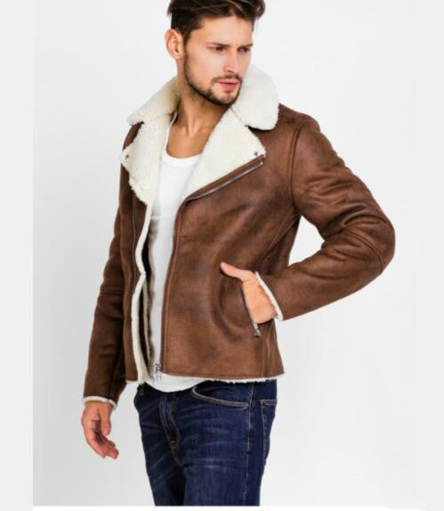 Faux Fur Collar Faux Leather Jacket