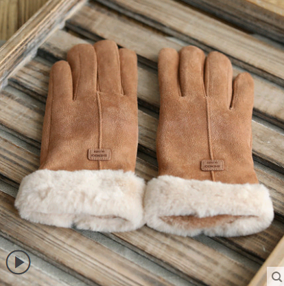 Gloves Female Autumn and Winter Warm Korean Version Plus Velvet Thick five Fingers Retro Suede Touch Screen Gloves Cute Driving