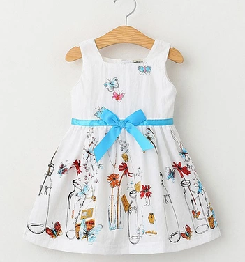 Little girl white floral butterfly skirt baby dress Princess