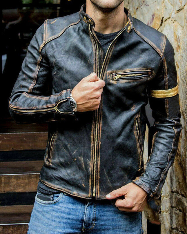 Motorcycle leather jacket for men