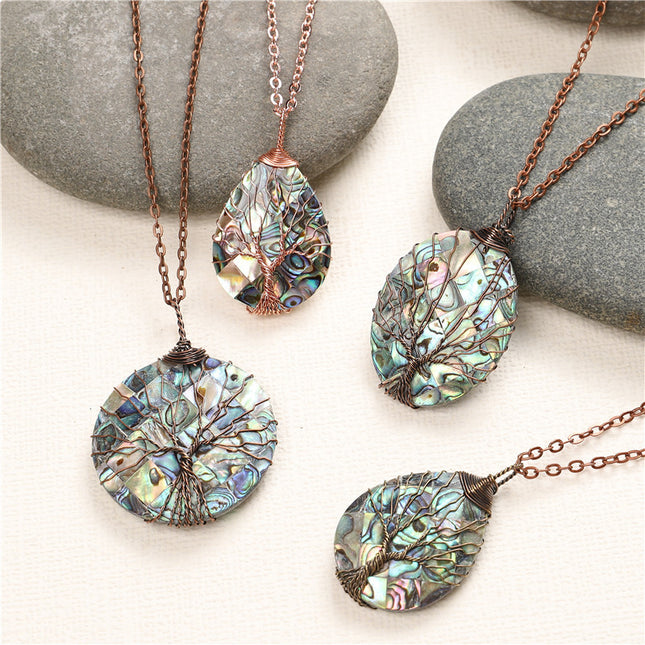Natural color shellfish abalone shell winding necklace