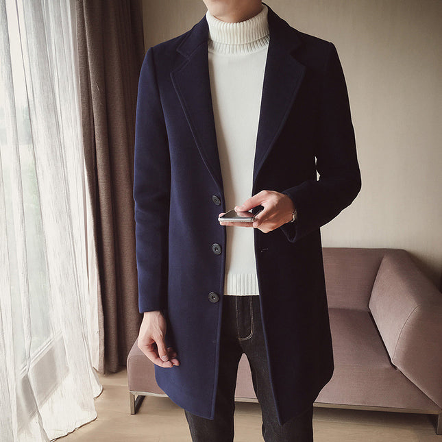 Men's mid-length trench coat Korean style slim woolen coat