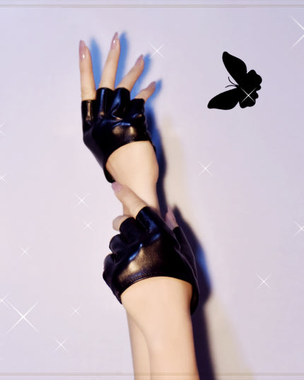 Jumper girl goth punk jk leather half finger half palm gloves