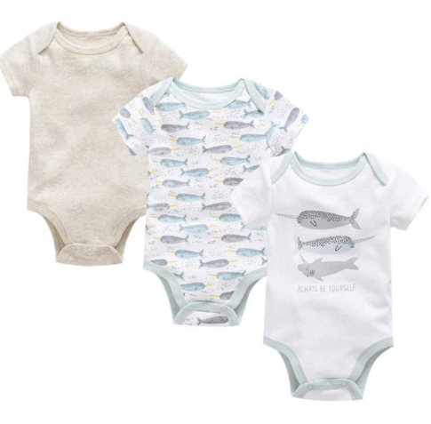 Baby onesies three-piece suit 2021 new cotton short-sleeved sweater baby clothes clothes
