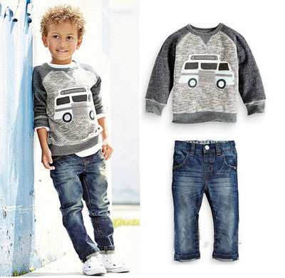 An outfit for foreign trade children's clothing, boy children's car, cowboy clothes and jeans suit