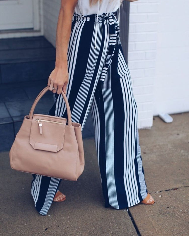 Striped print wide-leg pants