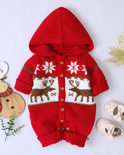 Boys and Girls Knitted Hooded Baby Romper