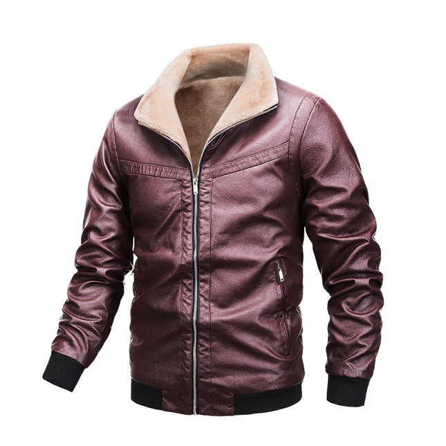 Men's leather jacket with fleece