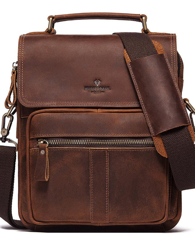 Leather Shoulder Bag Retro Men's Cowhide Messenger Bag Large Capacity Men's Leather Briefcase