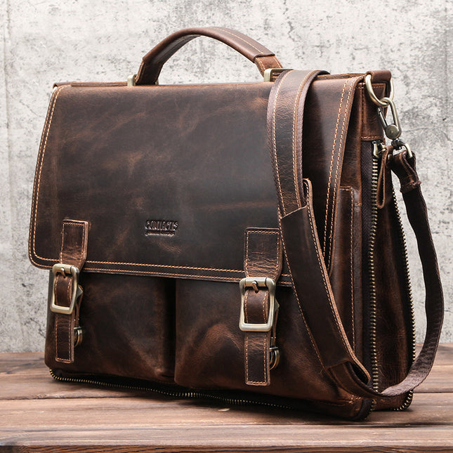 Leather men's business briefcase