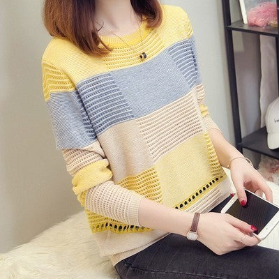 New Women's Korean Style Color Matching Loose Striped Long Sleeves