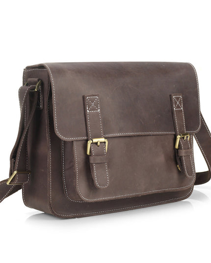 Leather Shoulder Bag Retro Men's Cowhide Messenger Bag Large Men's Briefcase