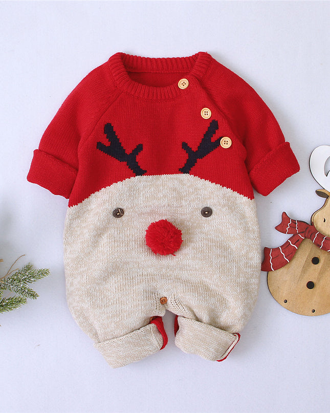 Knitted cartoon fawn romper Christmas sweater