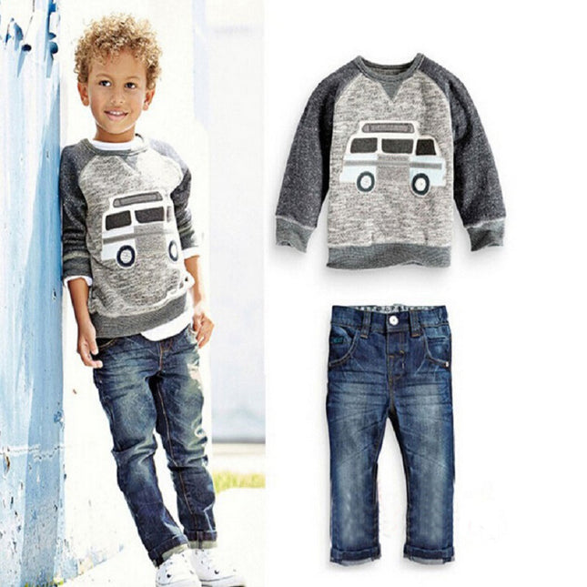 An outfit for foreign trade children's clothing, boy children's car, cowboy clothes and jeans suit