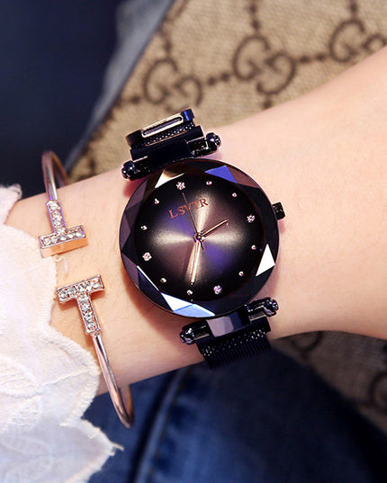Rose Gold Women Watches Fashion Diamond Ladies Starry Sky Magnet Watch Waterproof Female Wristwatch