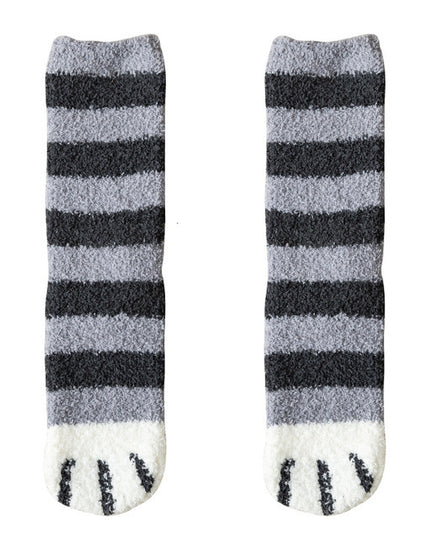 Women's Coral Fleece Cat Paw Pattern Kawaii Thick Warm Socks