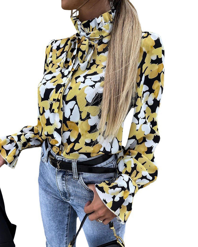Fashion Butterfly Print Long Sleeve Loose Casual Shirt