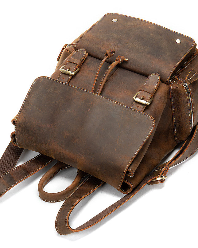 Crazy Horse Leather Flap Backpack