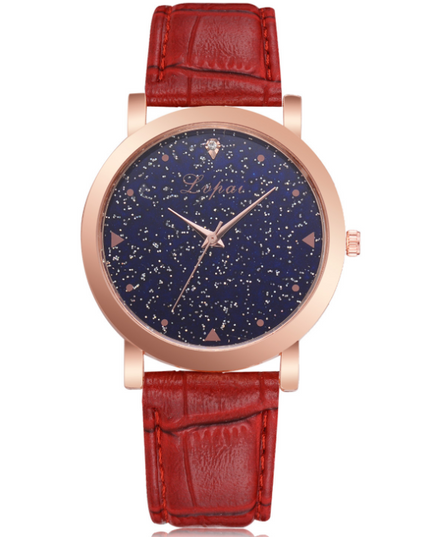 Lvpai Fashion Sports Star Starry Women Dress Watches Luxury Gold Leather Ladies Watch Girl Red White Student Clock Wristwatch