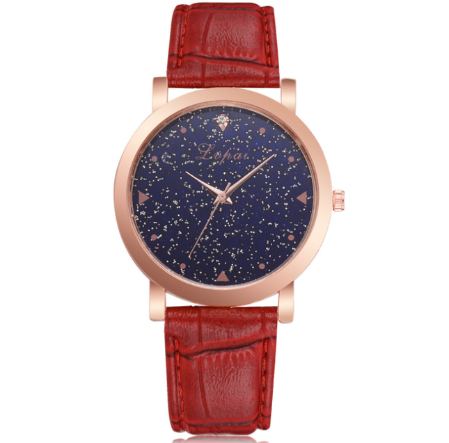Lvpai Fashion Sports Star Starry Women Dress Watches Luxury Gold Leather Ladies Watch Girl Red White Student Clock Wristwatch