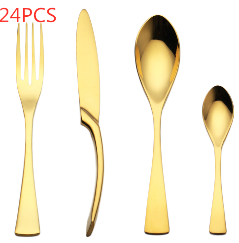 24 PCS Set Black Stainless Steel Cutlery Korean Dinnerware Set Gifts Mirror Polishing Silverware Sets Scoop Knife and Fork Sets
