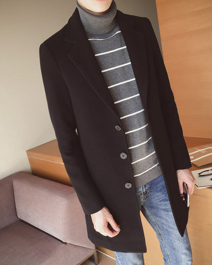 Men's mid-length trench coat Korean style slim woolen coat