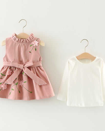 Children's wear 2021 autumn girls, cotton long sleeved T-shirt dress, two sets of infant princess skirt set