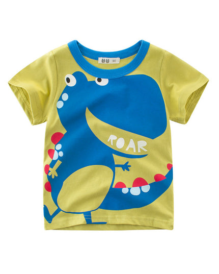 Children's top cartoon T-shirt with round neck and short sleeve