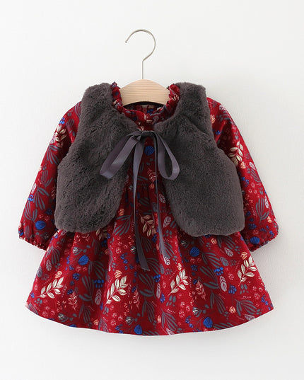 Foreign Trade Children's Wear 2021 Autumn And Winter New Female Baby Thickening Plus Long Sleeved Dress, Baby Vest, Princess Skirt