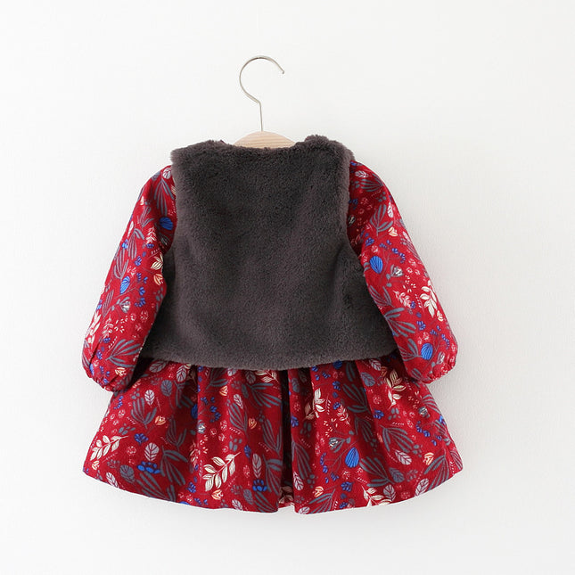Foreign Trade Children's Wear 2021 Autumn And Winter New Female Baby Thickening Plus Long Sleeved Dress, Baby Vest, Princess Skirt