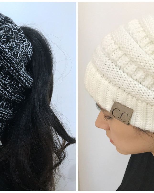 Knitted Ponytail Hat, Women's Wool Hat Fashion