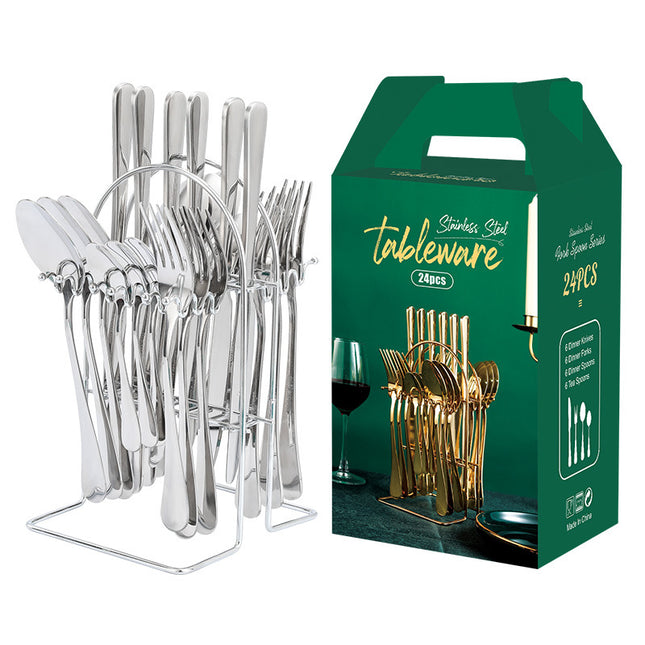 Gold Dinnerware Set Stainless Steel Tableware Set Knife Fork Spoon Luxury Cutlery Set With Storage Rack Dishwasher