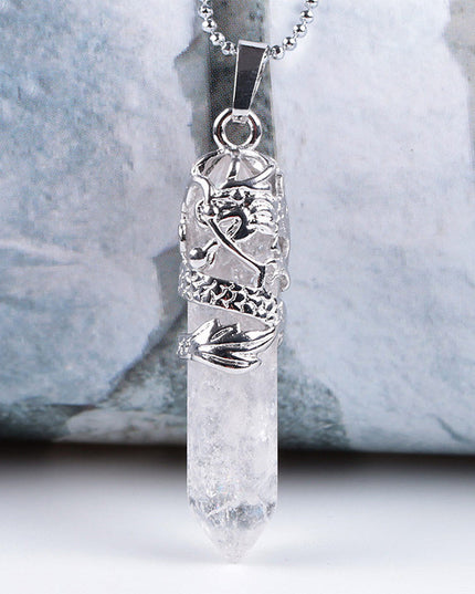 Tribal Totem Dragon Shape Natural Stone Pendant Necklace