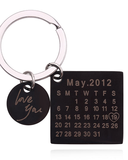 Calendar Keychain Custom Gift Engraved Date Name Stainless Steel Key Ring Anniversary Birthday Gift