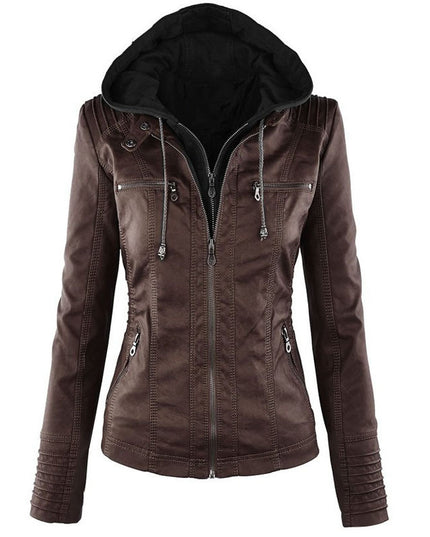 Europe Hot Removable Solid Leather Jacket Lapel Ms.